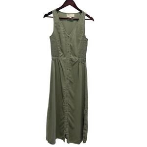 Cloth & Stone Button Up Midi Dress V Neck Sleeveless Green Size XS Summer